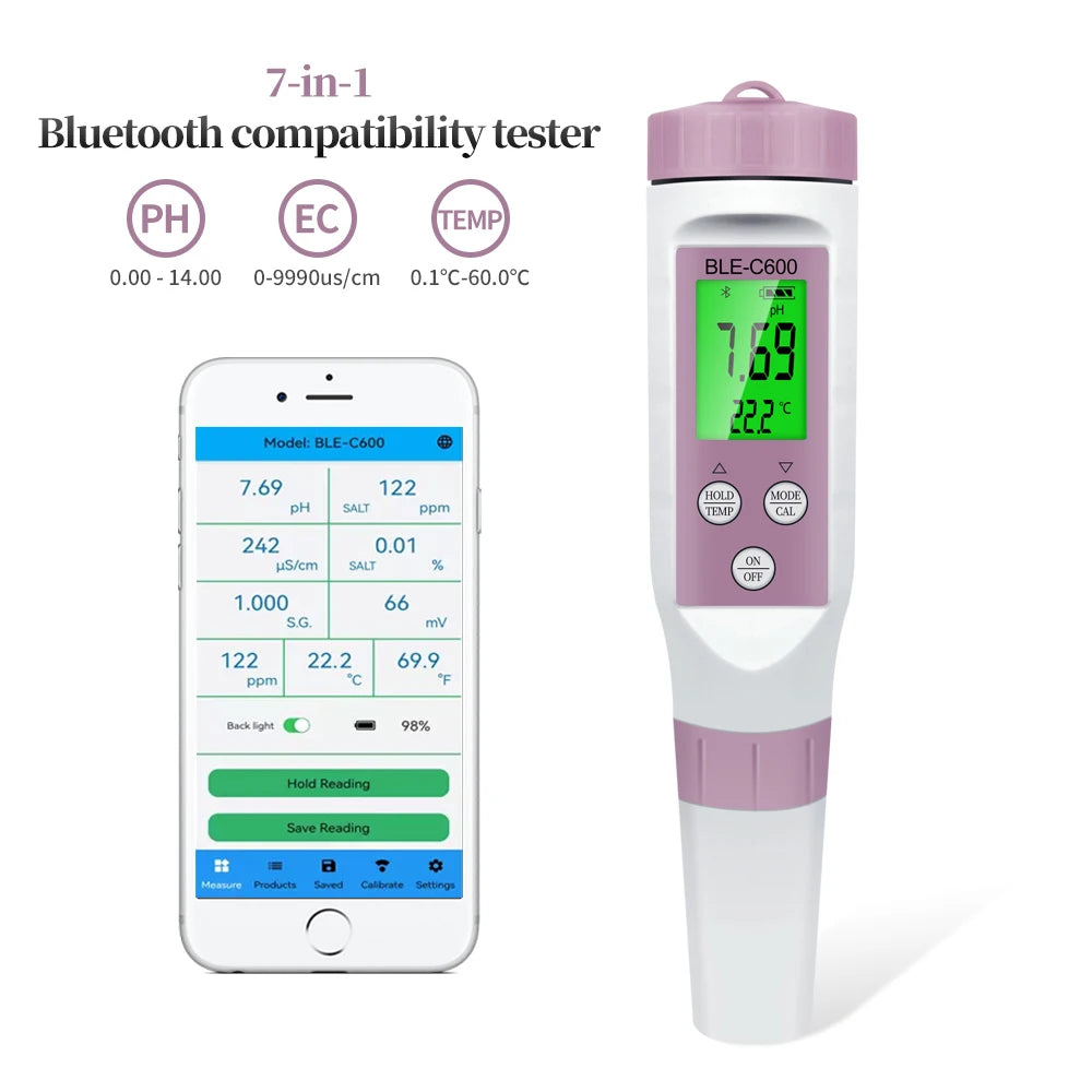 Bluetooth Digital 7 In 1 PH Meter &ndash; Water Quality Monitor