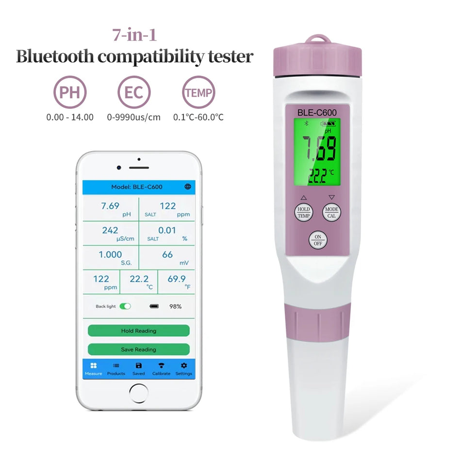 Bluetooth Digital 7 In 1 PH Meter &ndash; Water Quality Monitor