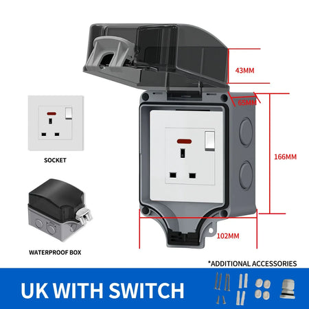 IP66 Outdoor Junction Box 3 Pin Connector &ndash; Panel Mount UK with switch