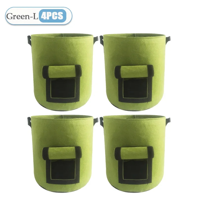 Non-Woven 10-Gallon Potato Planting Grow Bags with Harvest Windows Green L-4PCS