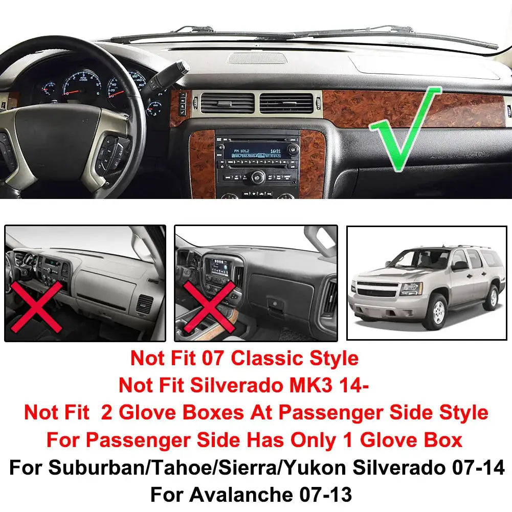 Dashmat Dash Mat For GMC Yukon Sierra Chevrolet Suburban Tahoe Avalanche Silverado 2007-2013 Dashboard Cover Dash Board Cover by InterCyprus Trading Ltd