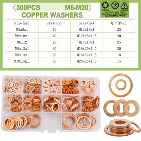 Copper Sealing O-ring Gasket Kit for Boat and Motorcycle M5-M20  300Pcs