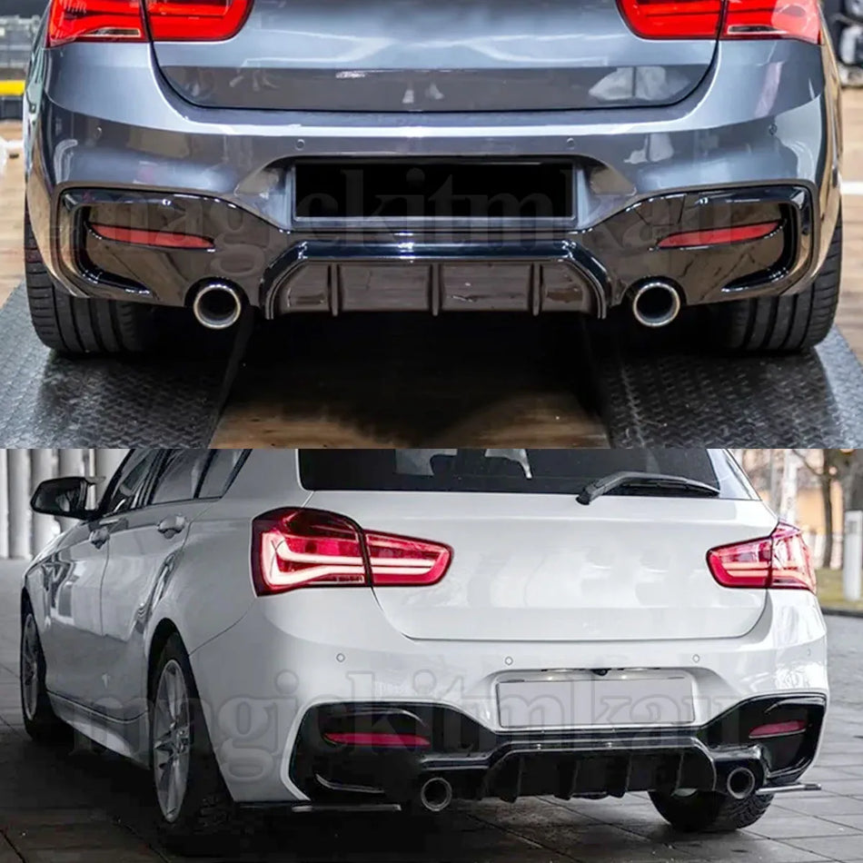 BMW 1 Series F20/F21 Bakdiffusor med LED Bromsljus, Glansig Svart