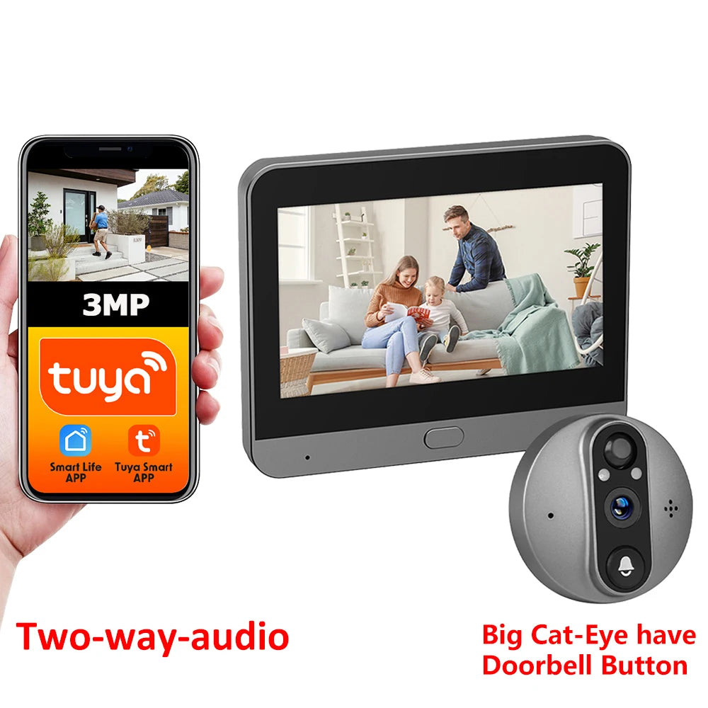 Tuya Smart Life Peephole Door Viewer 3MP &ndash; Night Vision Big Cat-Eye