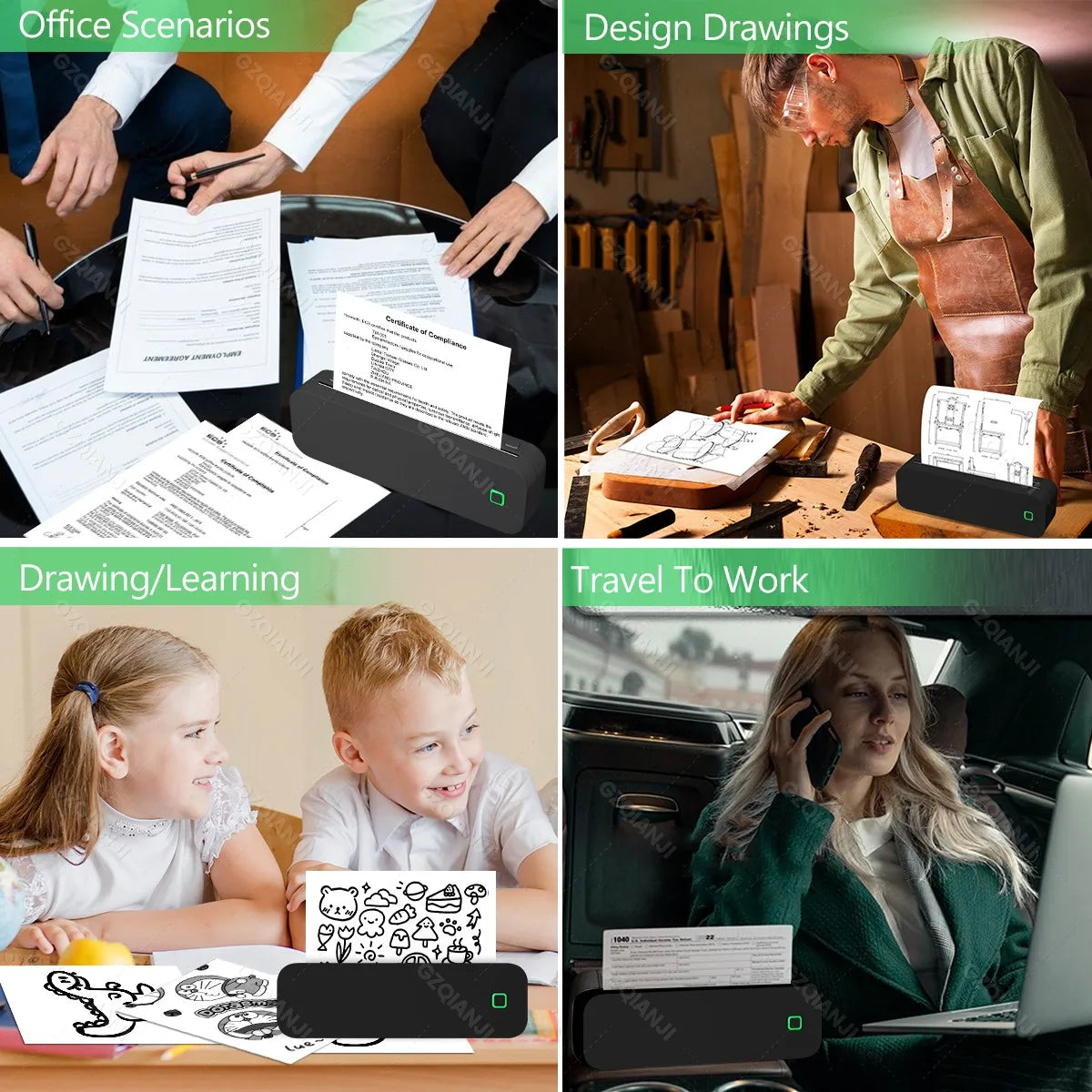 GZMA413 A4 Ink Free Portable Printer - Wireless Printing