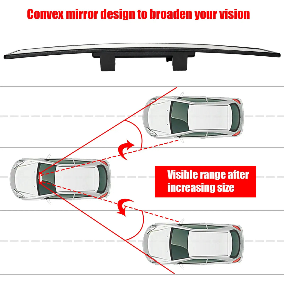 Universal Car Rear Mirror Wide-angle Rearview Mirror Auto Wide Convex Curve Interior Clip On Rear View Mirror 300mm 270mm by InterCyprus Trading Ltd