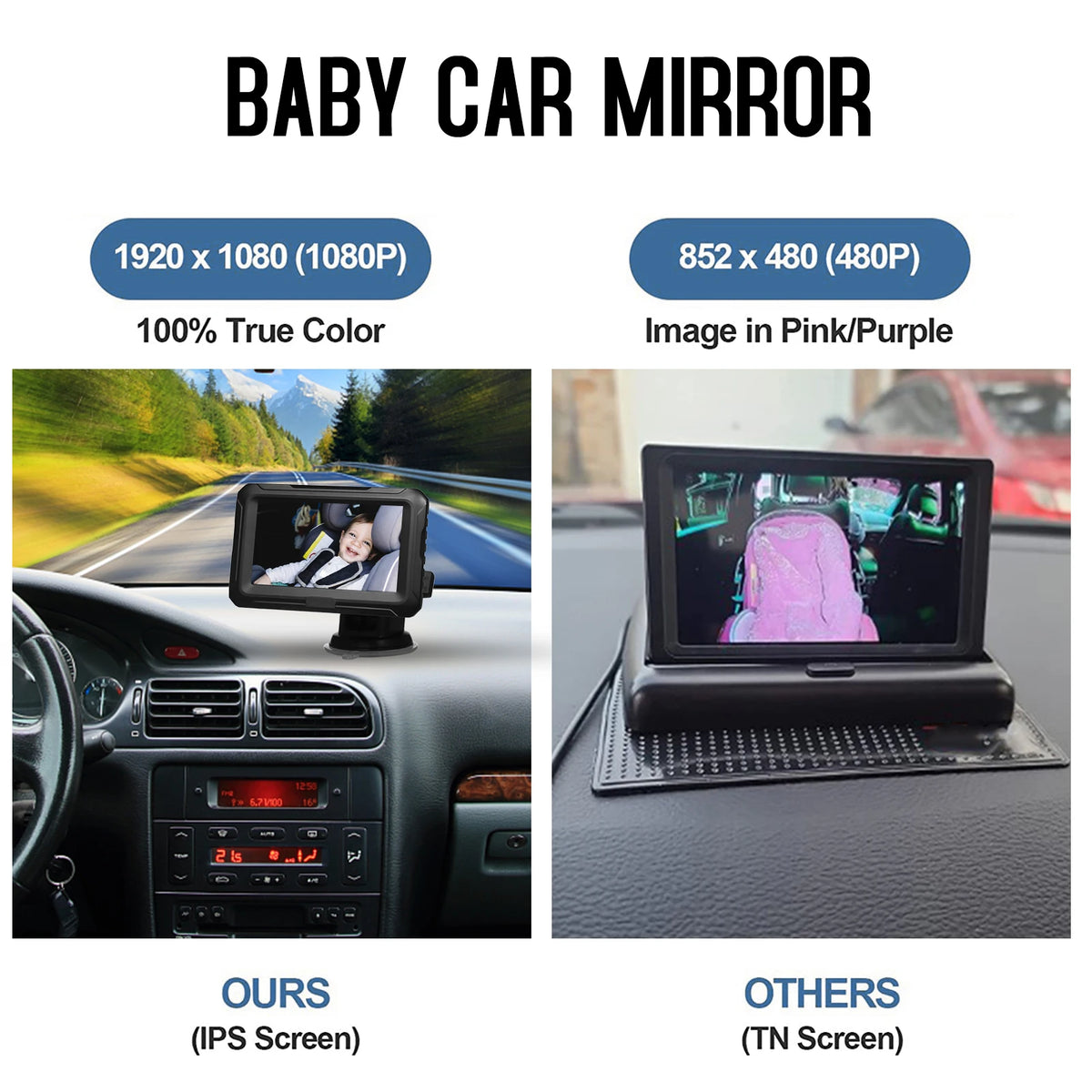 Rear View Monitor 4.3'' IPS Screen Baby Car Mirror with Night Vision and Adjustable Angle