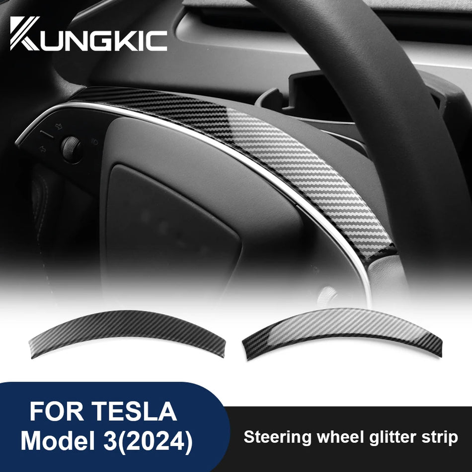 Copertura per cornice del volante con finitura in fibra di carbonio per Tesla Model 3 Highland