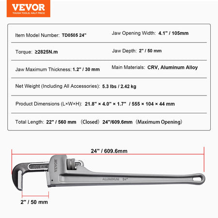 SucceBuy TD0505 24In Aluminum Pipe Wrench &ndash; Ergonomic Handle 24inch / Poland