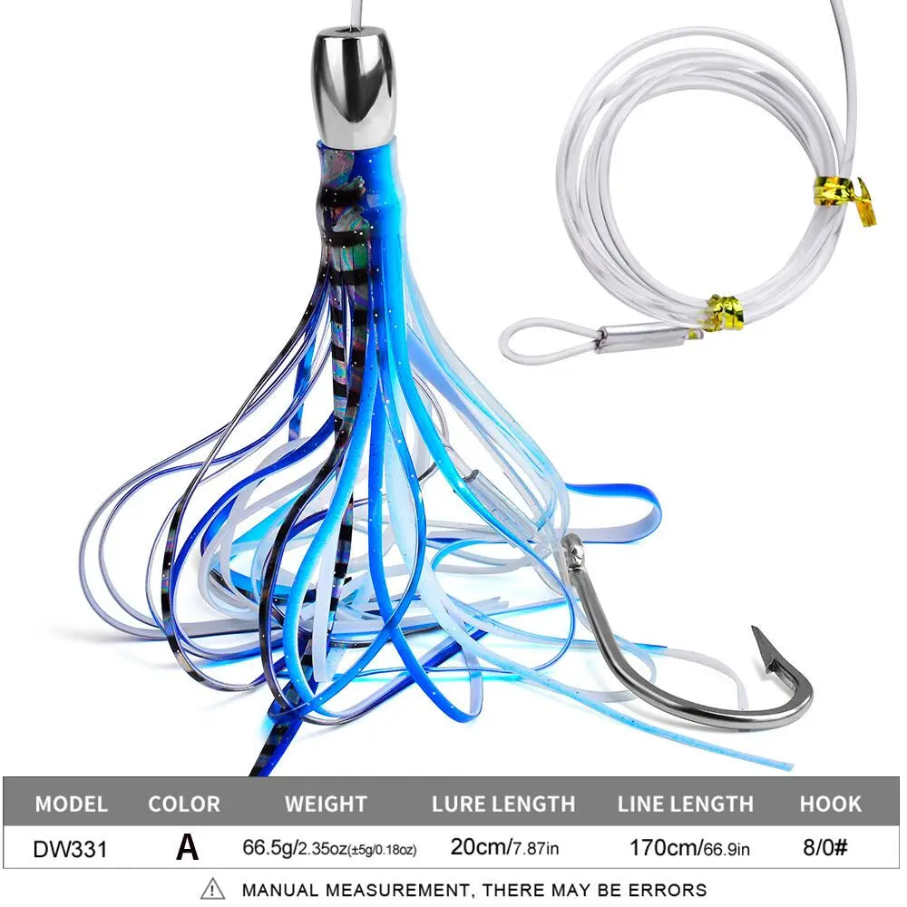 20cm Seawater Fishing Lure - Zinc Alloy Head, Octopus Squid Skirt Bait for Marlin &amp; Tuna COLOR-A BL / 20cm66.5g