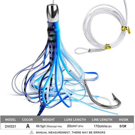 20cm Seawater Fishing Lure - Zinc Alloy Head, Octopus Squid Skirt Bait for Marlin &amp; Tuna COLOR-A BL / 20cm66.5g