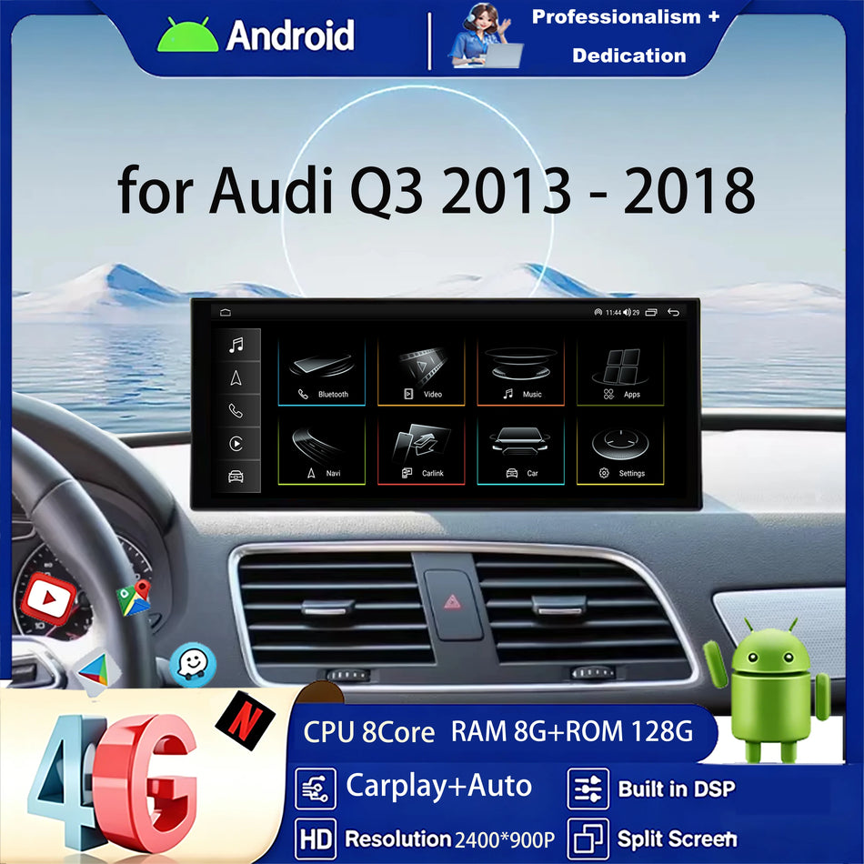 12,3-calowy radio samochodowe Android do Audi Q3 2013-2018 z GPS, WiFi, bezprzewodowym Carplay, DSP i BT