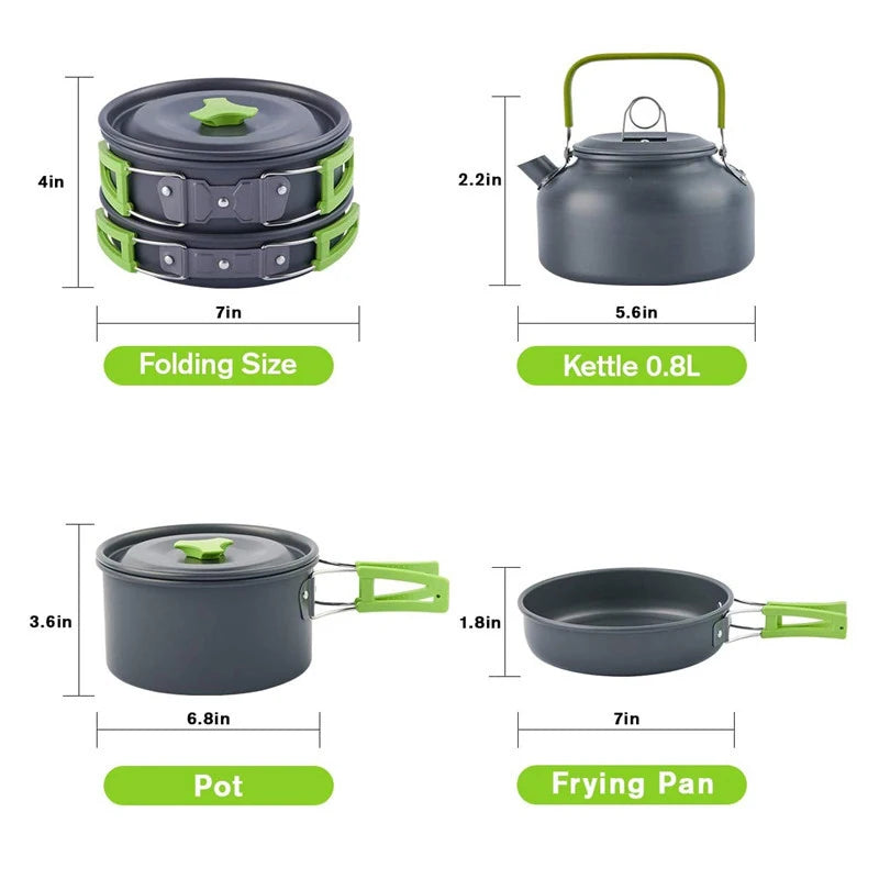 Camping Cookware Kit Outdoor Aluminum Cooking Set Water Kettle Pan Pot Hiking Picnic Tableware Equipment 0.8 Liter Kettle