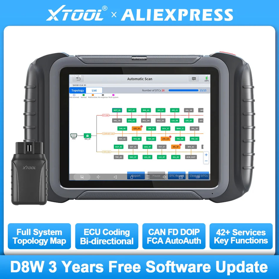 XTOOL D8W Bluetooth obousměrný skener, diagnostický nástroj pro automobily, 42+ služeb