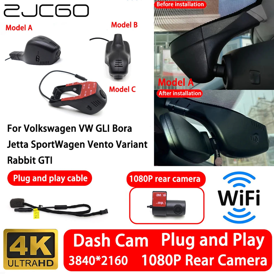 4K Front and Rear Dash Cam with WiFi for Volkswagen Jetta GTI