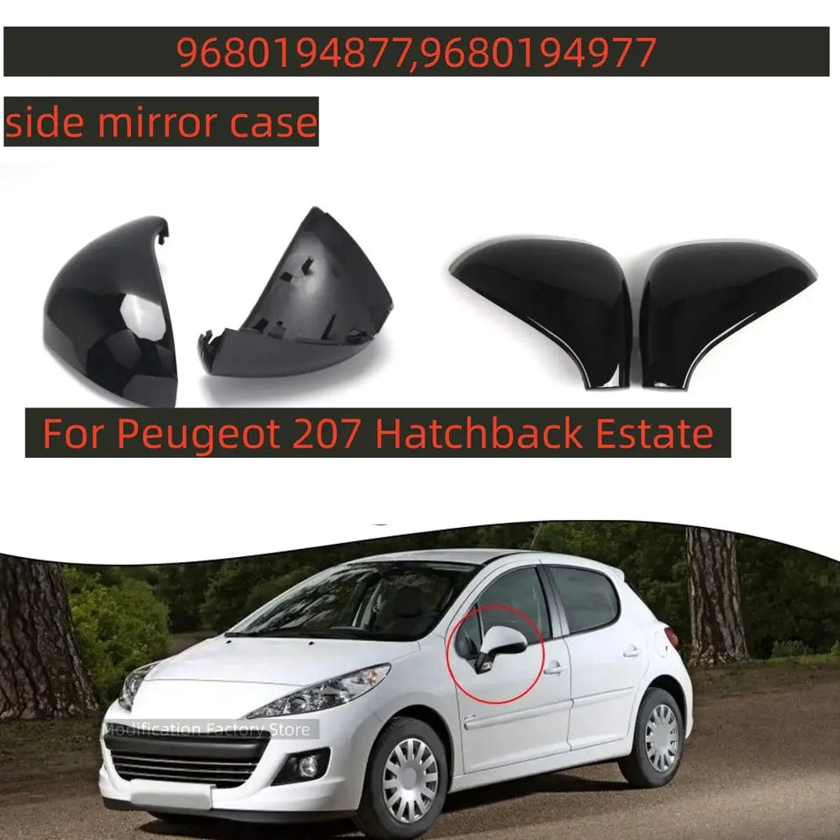 Glossy Black ABS Wing Mirror Covers For Peugeot 207 2006-2015 by InterCyprus Trading Ltd