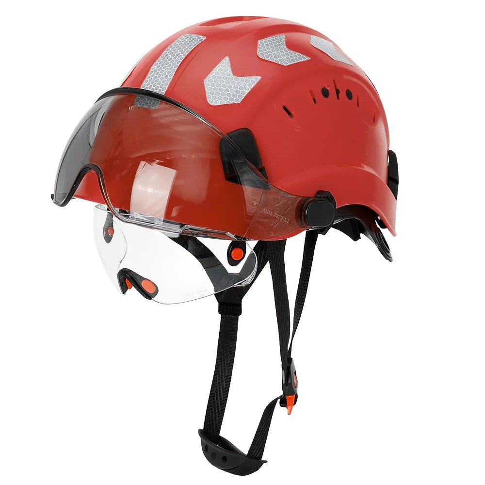 CE Construction Safety Helmet With Visor Goggles &ndash; Durable Red with stickers