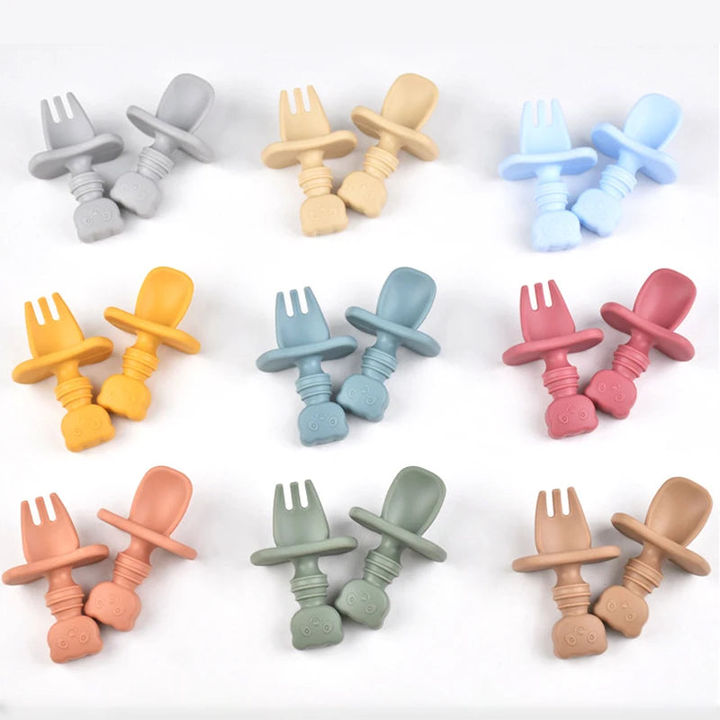 BPA Free Silicone Baby Fork and Spoon Set for Safe Learning Feeding