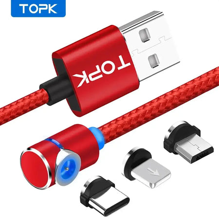 TOPK Magnetic Charging Cable 360° Rotating Magnetic Phone Charger Cable with LED Light, 90° Angle Connector, Nylon-Braided Cor by InterCyprus Trading Ltd