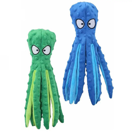 2Pcs Octopus No Stuffing Squeaky Plush Puzzle Dog Toy Blue Green