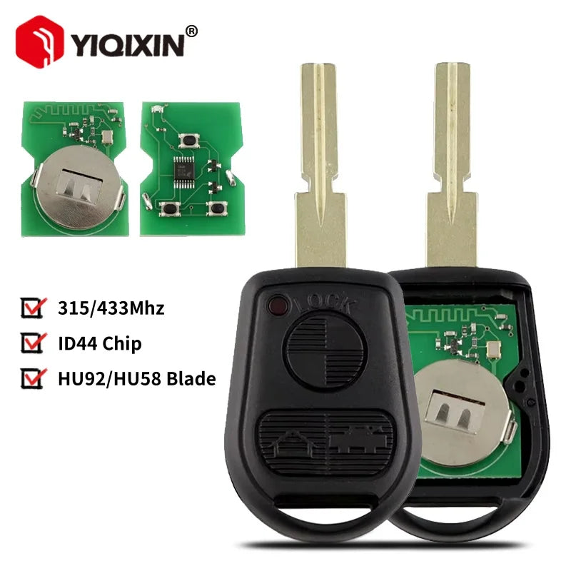 Zdalny klucz dla BMW Z3 Z4 315/433MHz ID44 PCF7935, 3-przyciskowe, niecięte ostrze, zamiennik aftermarketowy