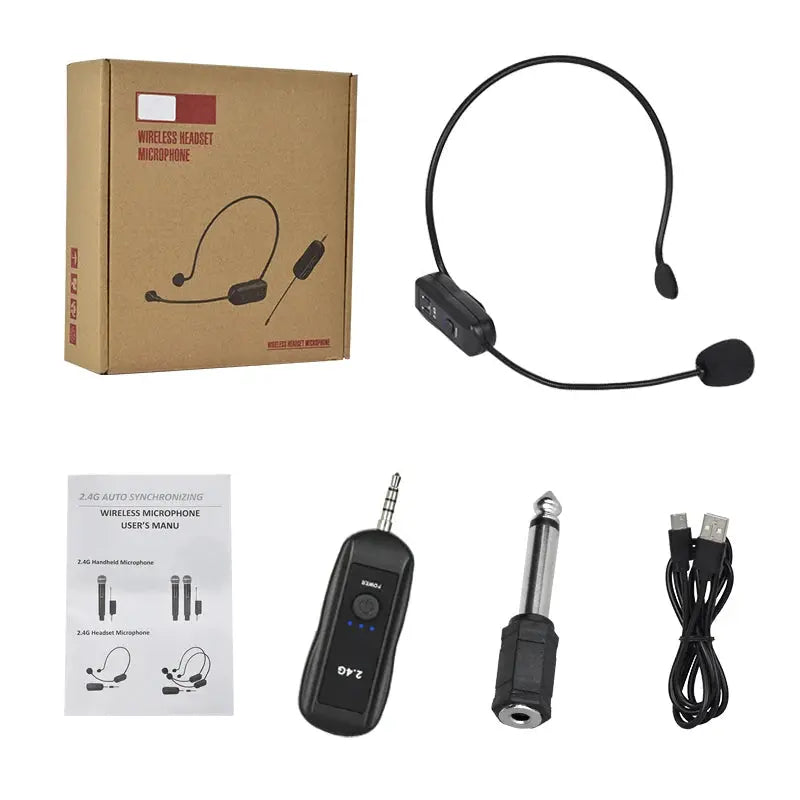 2.4G Head-mounted Wireless Lavalier Microphone Set Transmitter with Receiver for Amplifier Voice Speaker Teaching Tour Guide by InterCyprus Trading Ltd