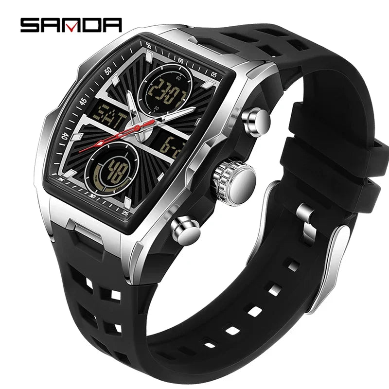 Sanda Men Watch &ndash; Double Display Chronograph Waterproof 6299 black silver