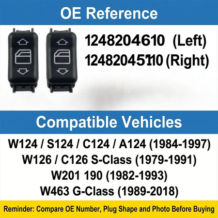 Power Window Switch Pair for Mercedes-Benz W124 S124 W126 W201 W463 by InterCyprus Trading Ltd