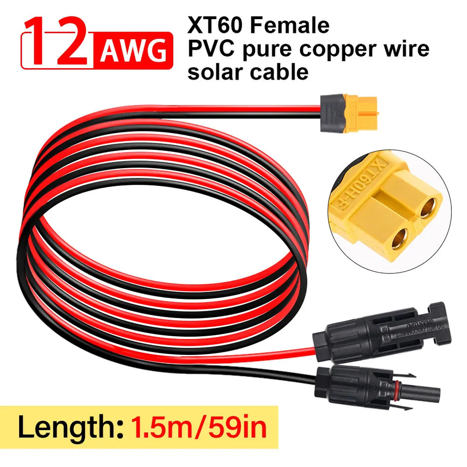 Güneş Enerjisi Şarj Kablosu XT60 Adaptörü ile, 12AWG Tel ile Pil Paketi 0.6M/1.6M