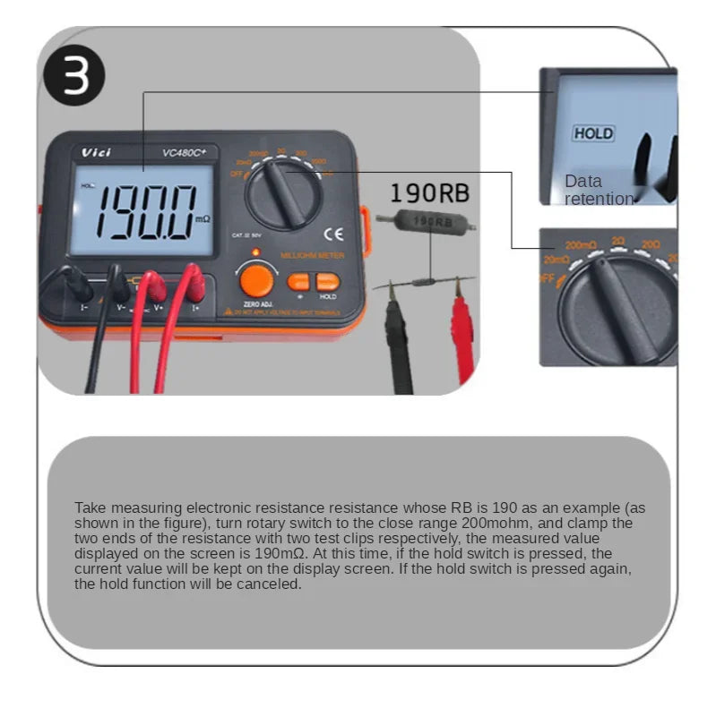 VC480C+ Digital Milliohmmeter &ndash; Wide 0.01m&Omega; to 2k&Omega; Range