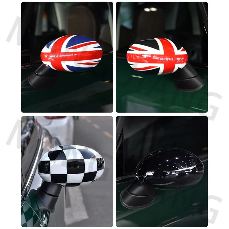Mini Cooper R50 R52 R53 Black Flag Rear View Mirror Covers - 2PCS Decorative Accessories