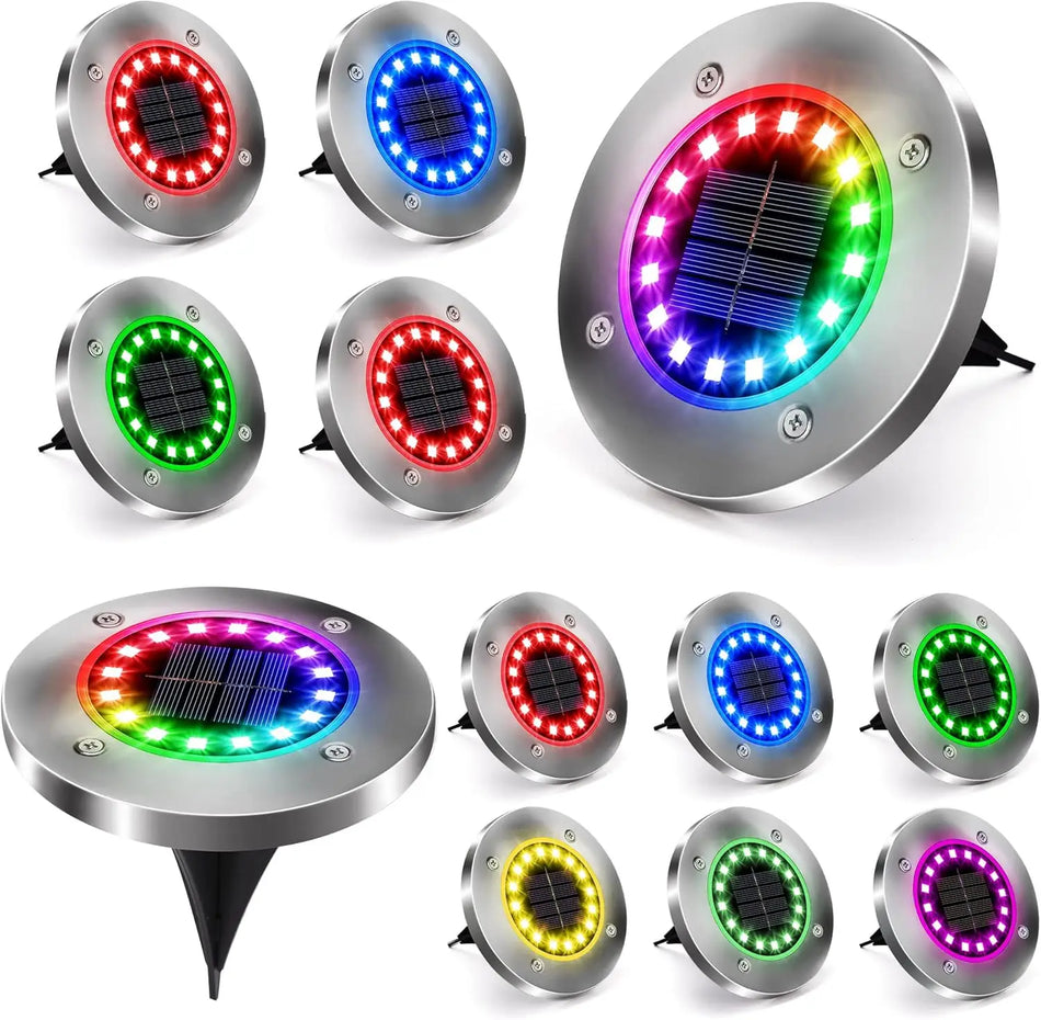 Multicolor Solar Ground Lights with 16 LEDs for Garden Pathway Yard Deck Camping Decor