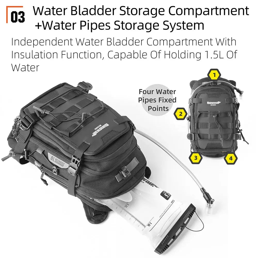 Rhinowalk Motorcycle Tank Bag 9L Multifunctional Backpack With RainCover 1.5L Water Bag MOLLE System Multi-compartment Universal by InterCyprus Trading Ltd