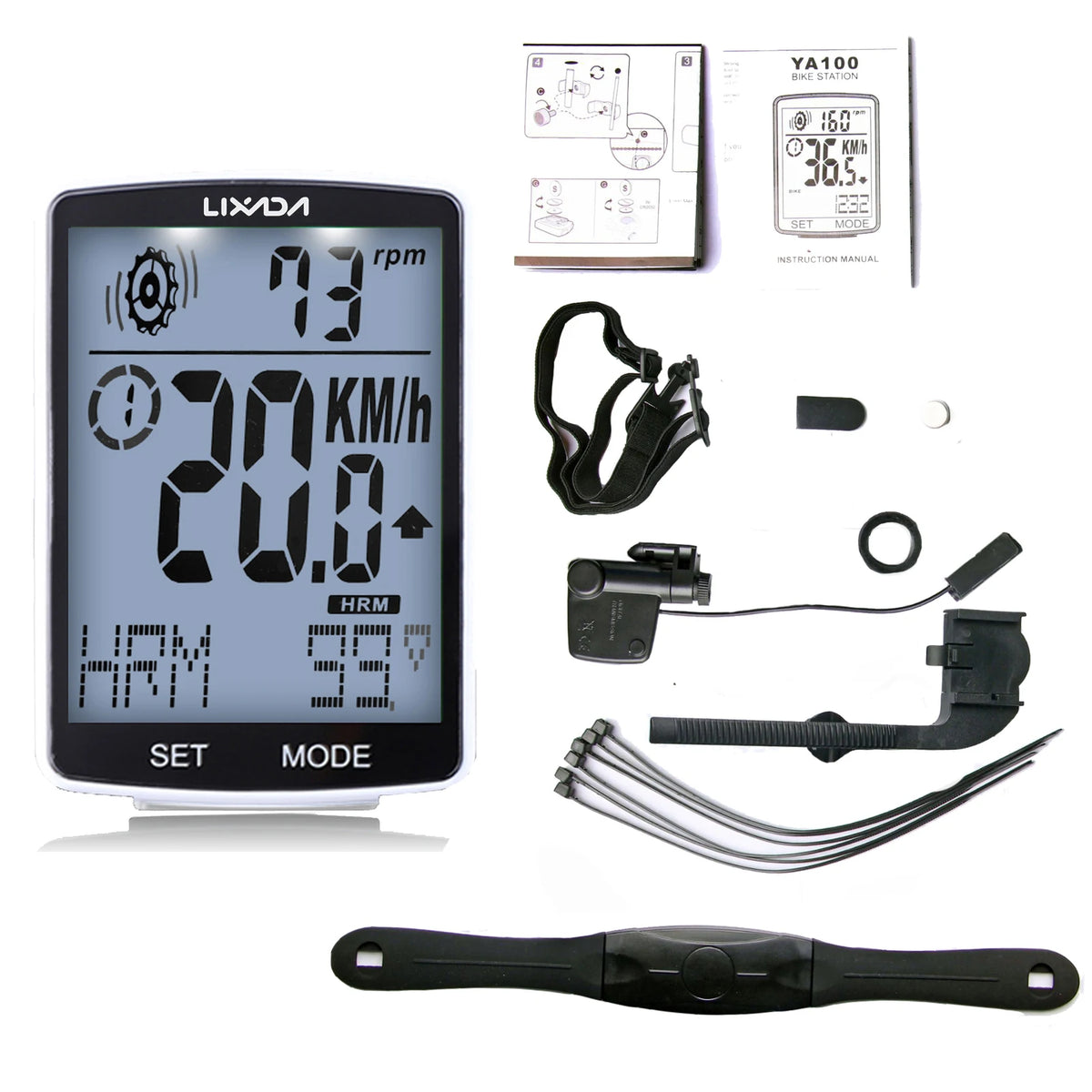 LIXADA 3 In 1 Wireless Bike Computer &ndash; Heart Rate Sensor White backlight