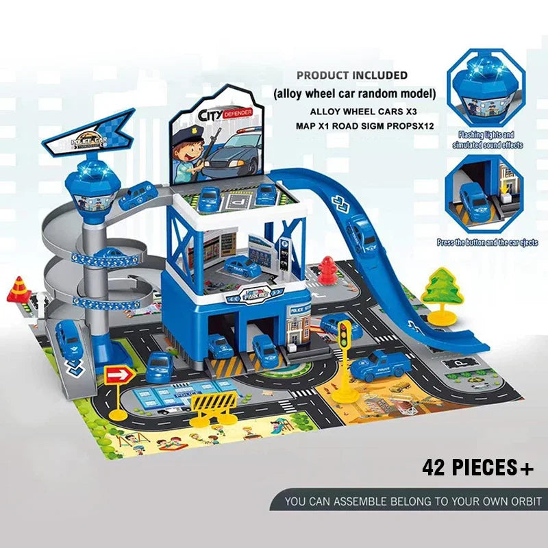 Garage Racing Track Sliding Car Parking Lot Toy &ndash; Kids Gift Police 42pieces