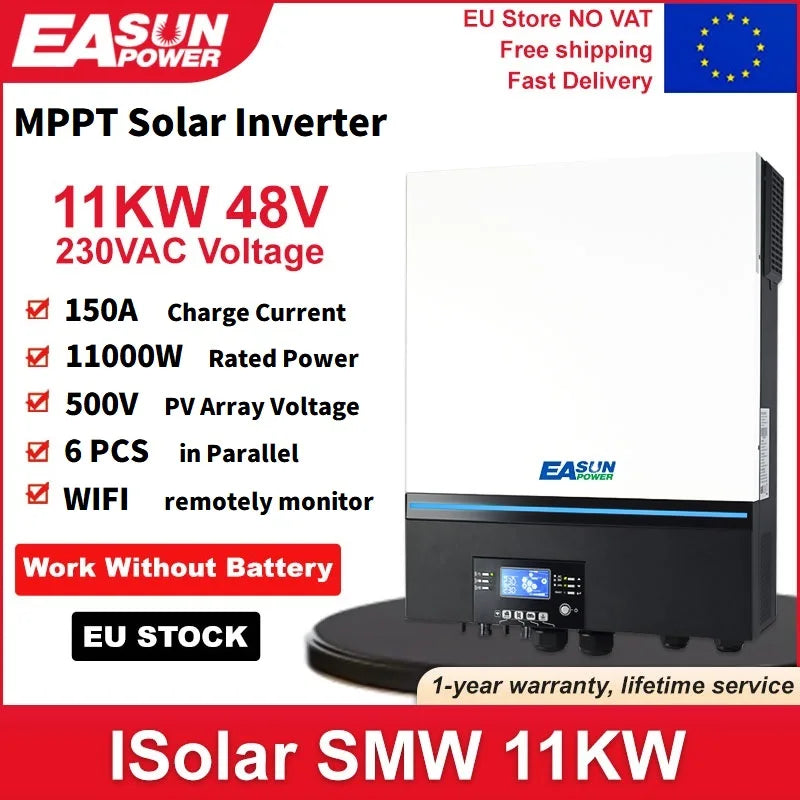 Invertor solar hibrid Easun 11kW cu 150A Dual MPPT, ieșire duală AC, 48V, 50Hz sau 60Hz, intrare PV 500VDC, WiFi paralelă