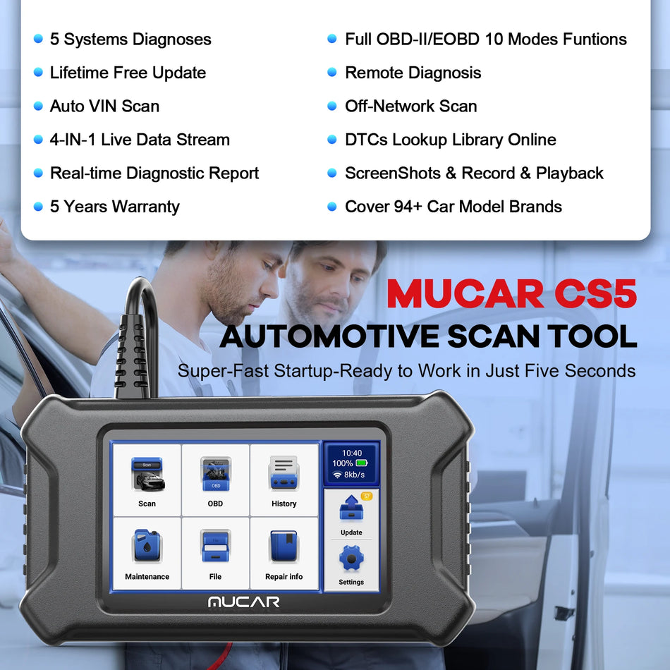 MUCAR CS5 OBD2 Scanner - Five System Diagnostics Included