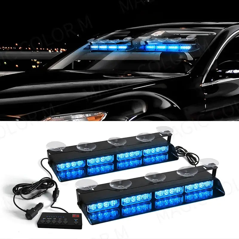 2-in-1 32 LED Car Strobe Lights For Emergency Flash Warning Lamp Windshield Bar Red Blue Amber White Waterproof Auto Assembly by InterCyprus Trading Ltd