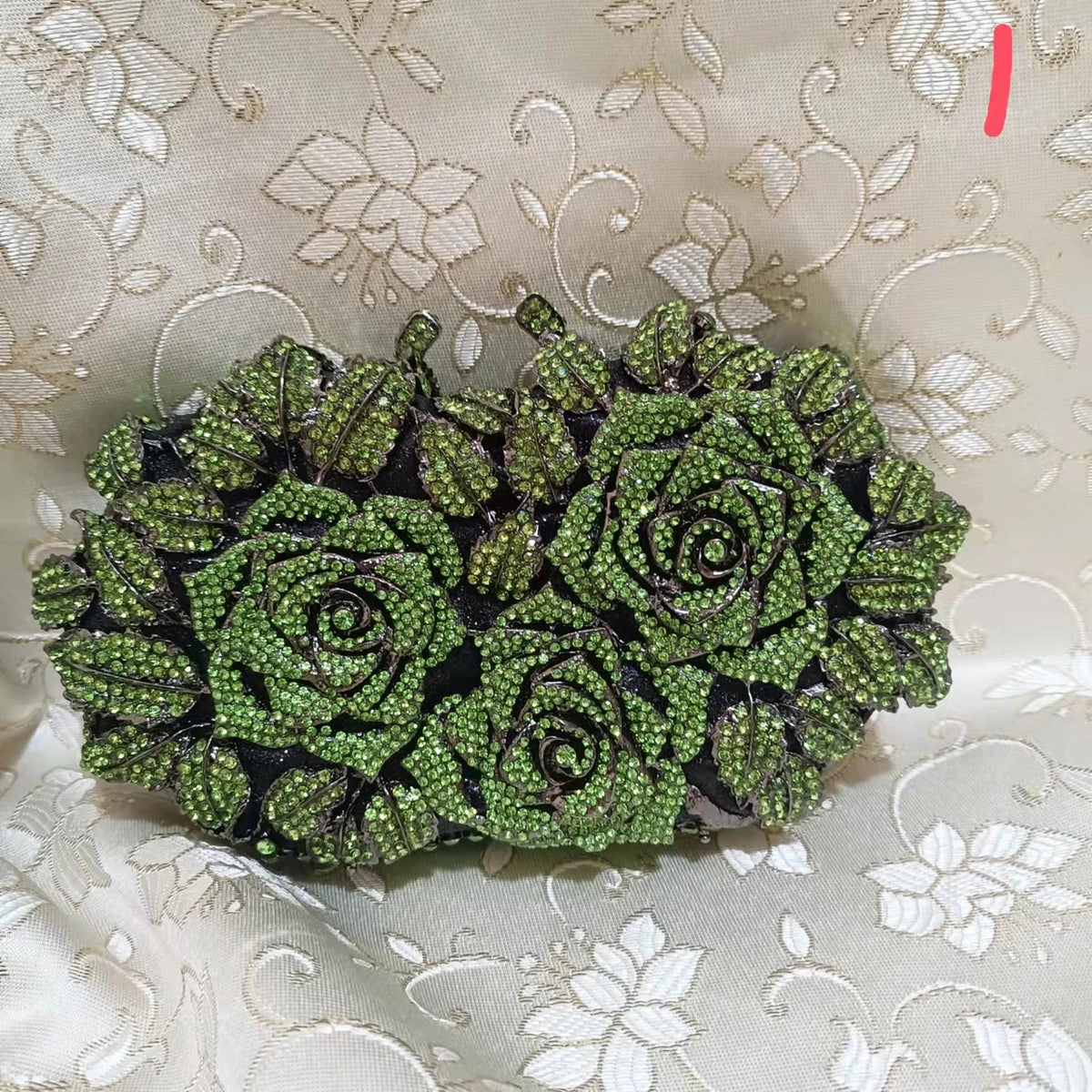 Elegant Golden Silver Crystal Minaudiere Clutch Bag for Women green 2