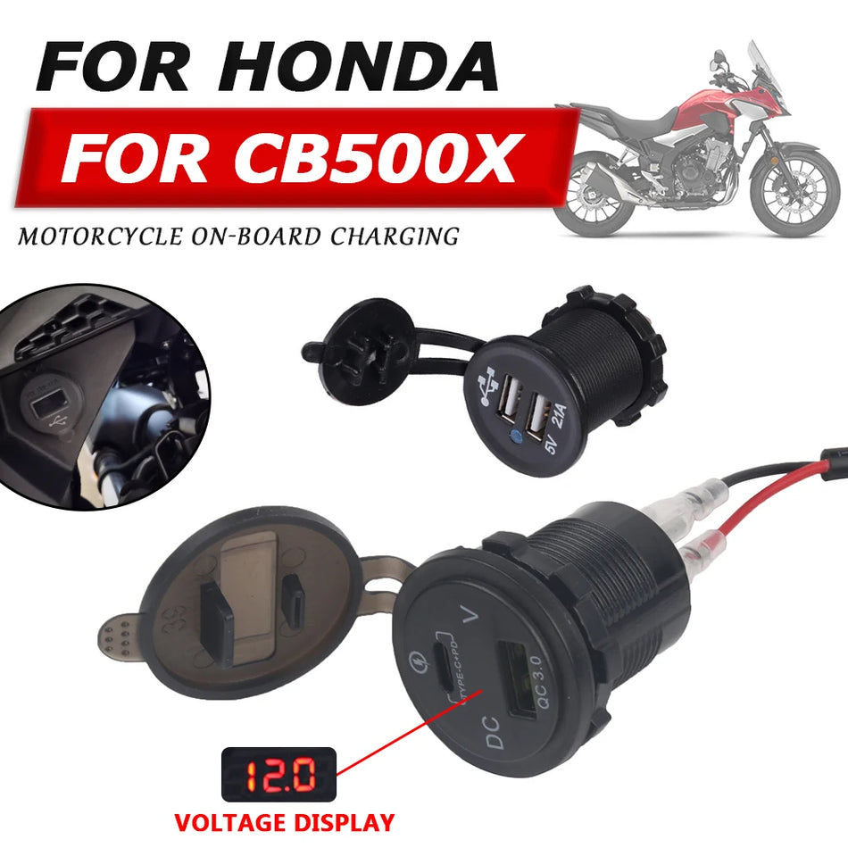 Honda CB500X USB зарядно реле адаптер гнездо, двойно USB бързо зареждане, ABS пластмаса