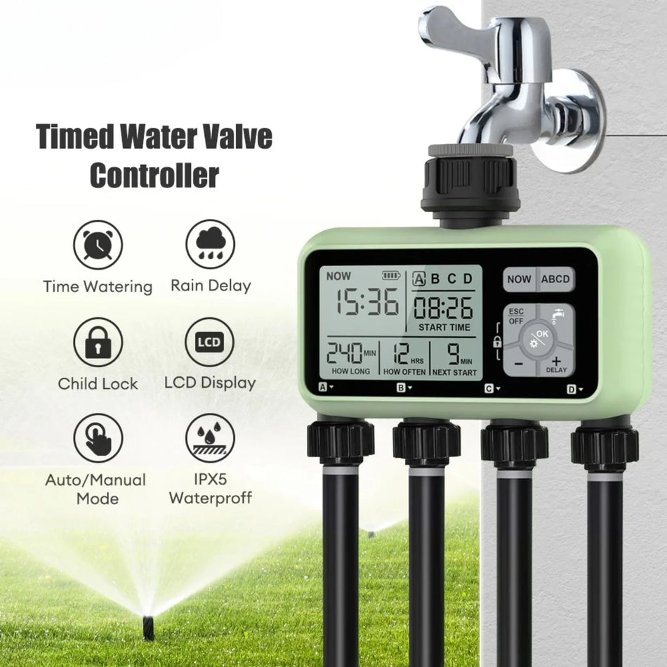 Automatic 4-Outlet Water Timer Controller for Efficient Garden Irrigation