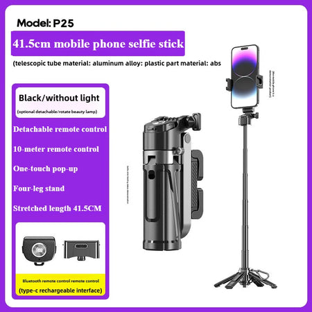 LISCN P25 Mini Portable Selfie Stick with Anti-Shake Quadpod and Wireless Remote