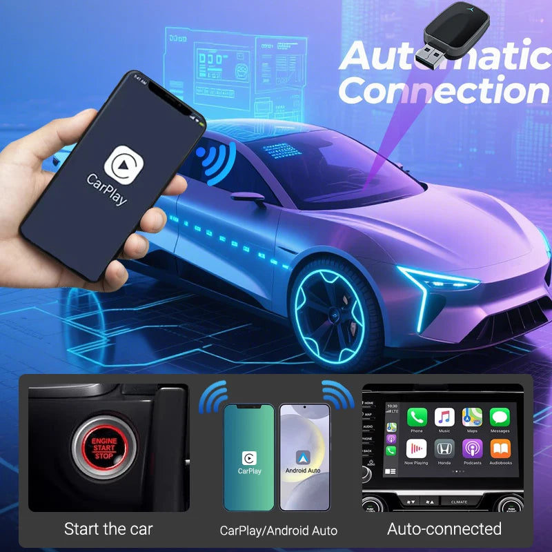 2025 Wired to Wireless CarPlay Android Auto Adapter 5GHz Fast Connect