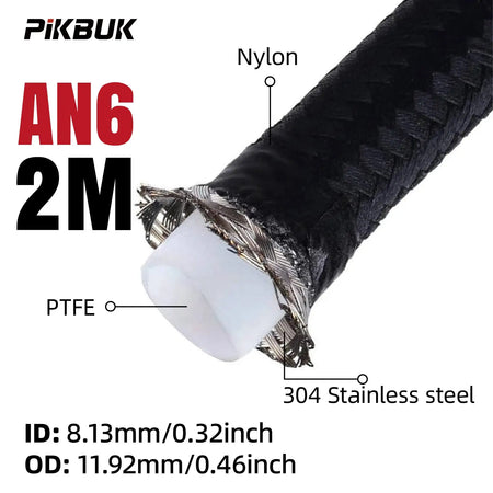 1M/2M/3M/5M AN4 AN6 AN8 AN10 Universal E85 Fuel Hose Oil Gas Cooler Line Pipe Tube Inside PTFE Nylon Stainless Steel Braided by InterCyprus Trading Ltd