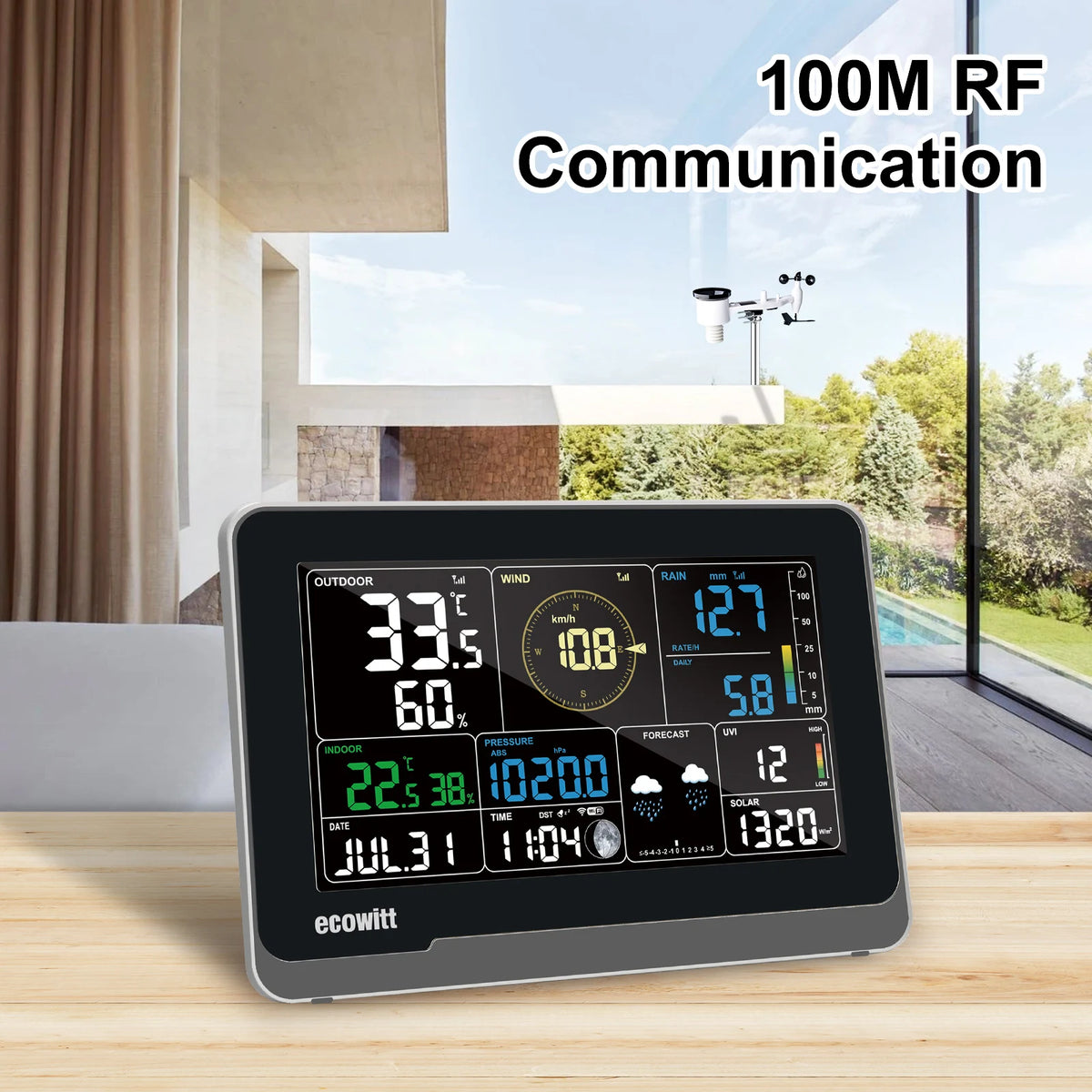 Ecowitt WS3900 Wi-Fi Weather Station with 7-in-1 Solar Sensor Array and 7.5-inch Colour Display