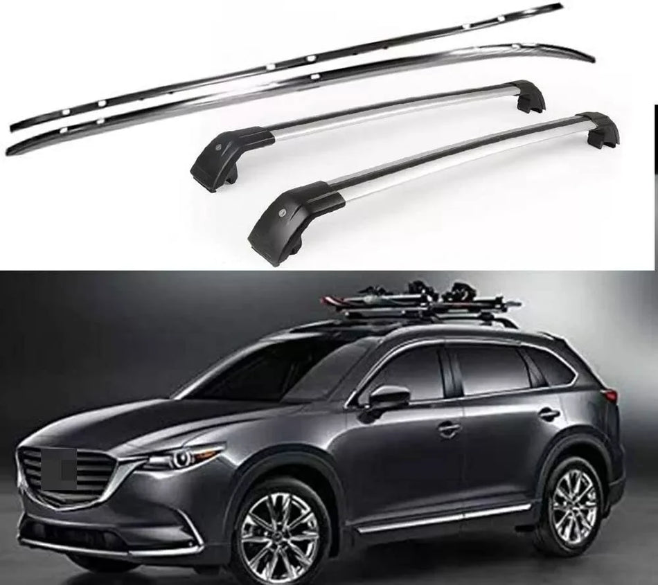 Mazda CX-9 jumta sliedes krustveida stieņi nesējs, alumīnijs, 4 gabali, smagā tipa, viegla uzstādīšana