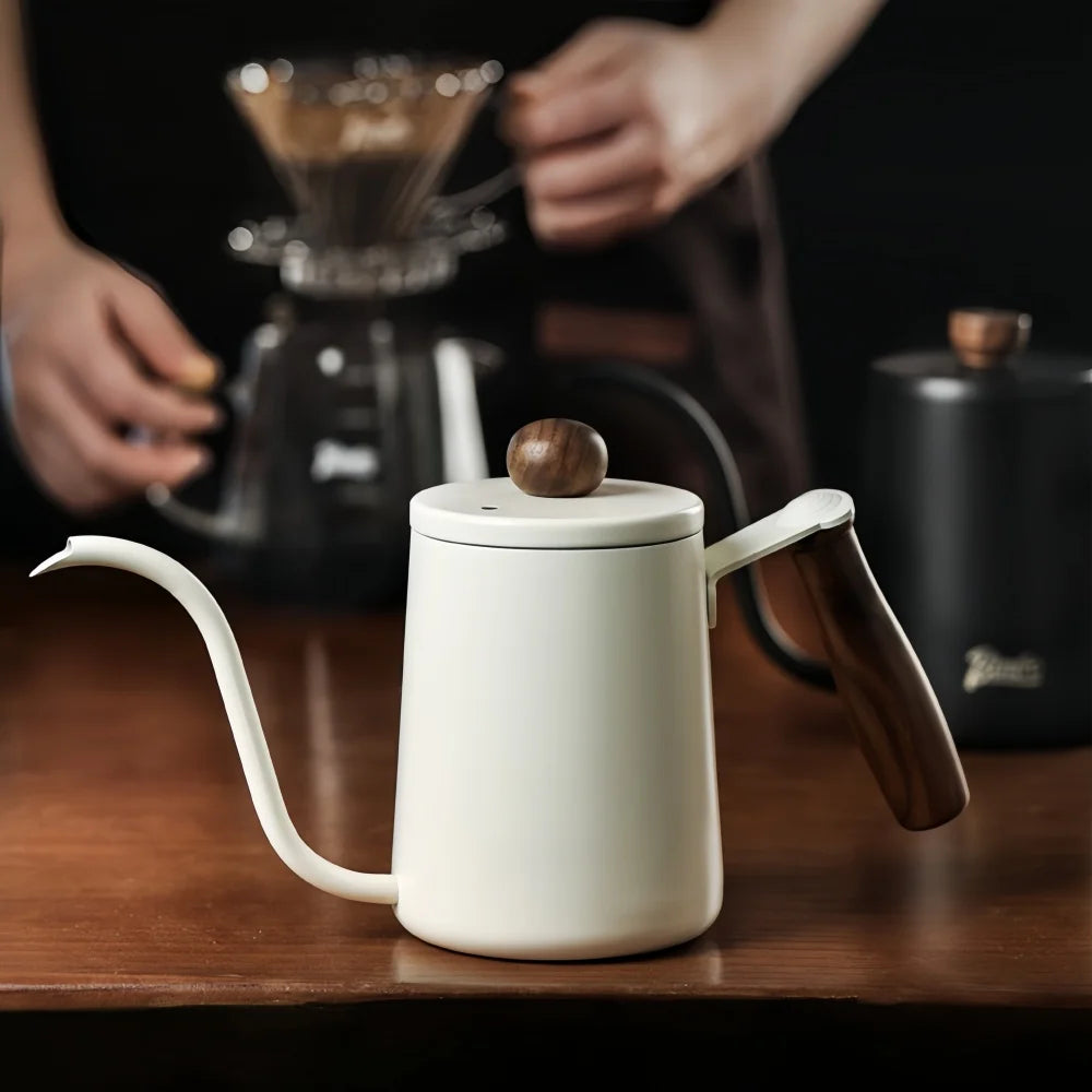 Hand Brewed Coffee Pot &ndash; Premium 304 Stainless Steel with Wooden Handle