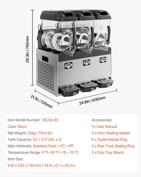 Commercial Slushy Machine Stainless Steel Dual 12L Tanks 3x12L E / GERMANY