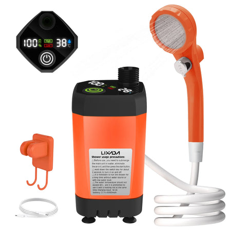 Camping Shower Pump Kit &ndash; Full Screen Intelligent Display Orange