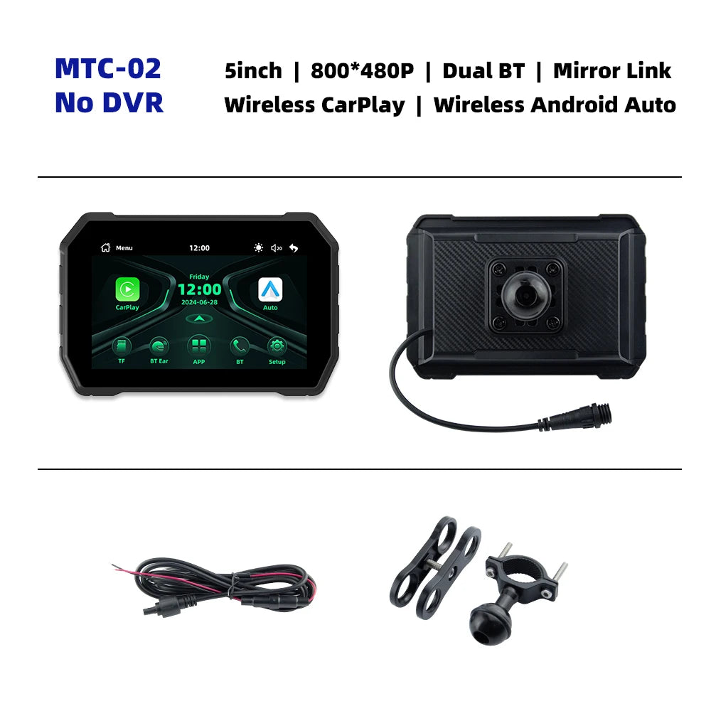 EKIY 5.0 Inch Wireless CarPlay Moto &ndash; Portable Digital Motorcycle GPS Navigation Screen MTC-02